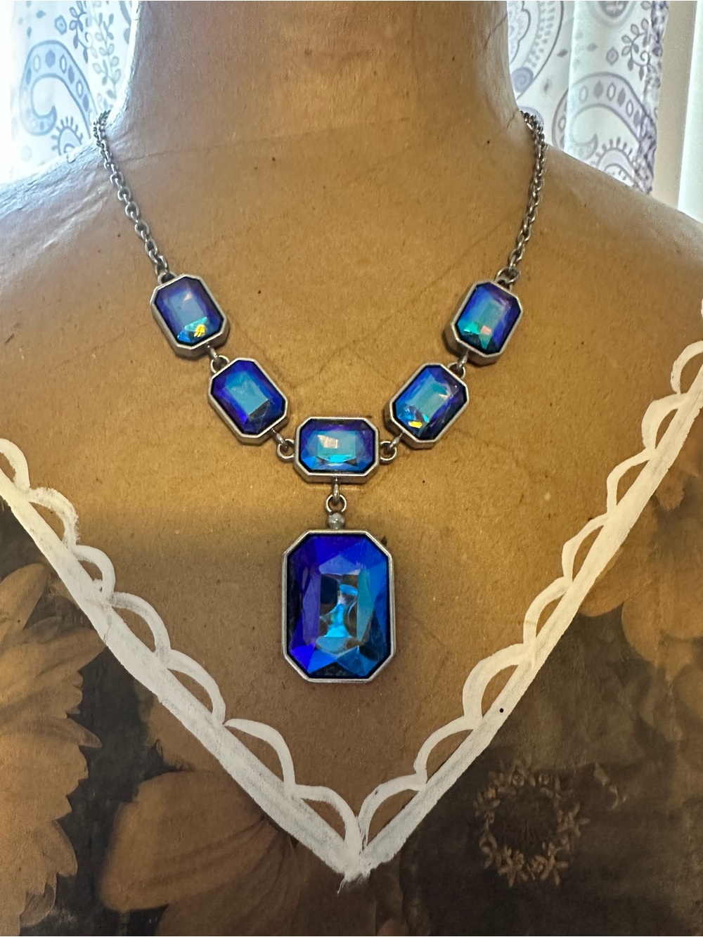 Blue Rain Iridescent Blue Gem Pendant Necklace